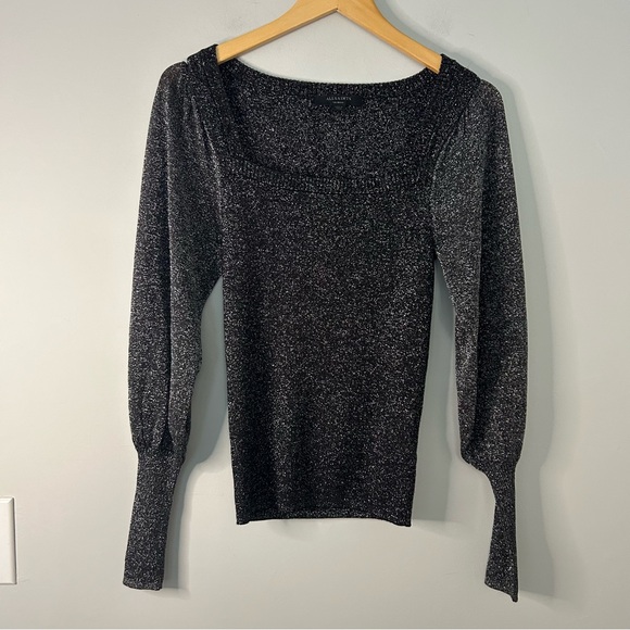 AllSaints Gloria Jumper Black Sparkly Puff Sleeve Top - Picture 2 of 8